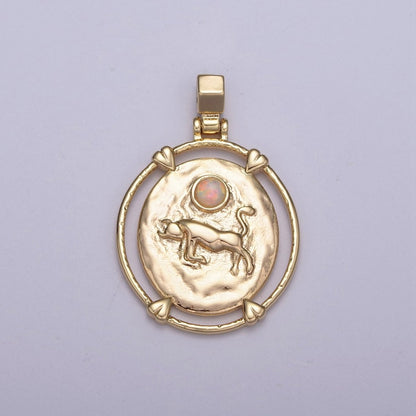 16K Gold Filled White Opal Zodiac Horoscope Heart Edge  Oval Medallion Pendant | A-A1869-A-A1874