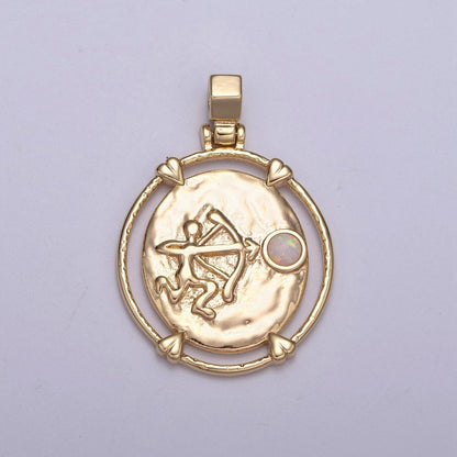 16K Gold Filled White Opal Zodiac Horoscope Heart Edge  Oval Medallion Pendant | A-A1869-A-A1874