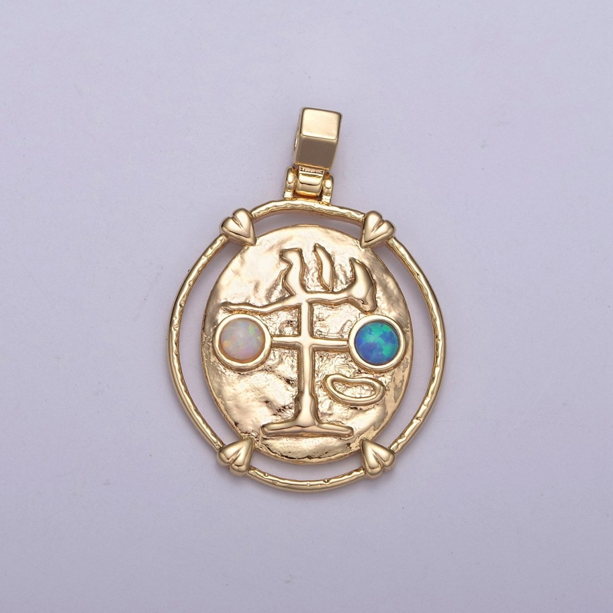 16K Gold Filled White Opal Zodiac Horoscope Heart Edge  Oval Medallion Pendant | A-A1869-A-A1874