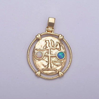 16K Gold Filled White Opal Zodiac Horoscope Heart Edge  Oval Medallion Pendant | A-A1869-A-A1874