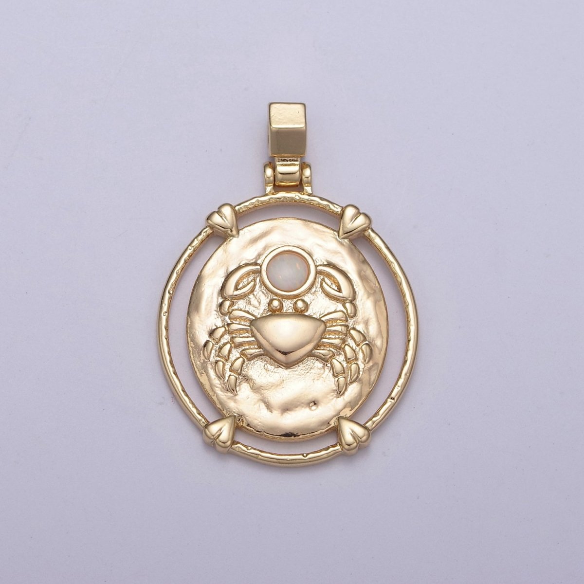 16K Gold Filled White Opal Zodiac Horoscope Heart Edge  Oval Medallion Pendant | A-A1869-A-A1874
