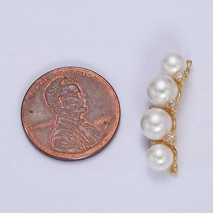 16K Gold Filled White Pearl Lined Curve Connector in Gold &amp; Silver | Y-917
