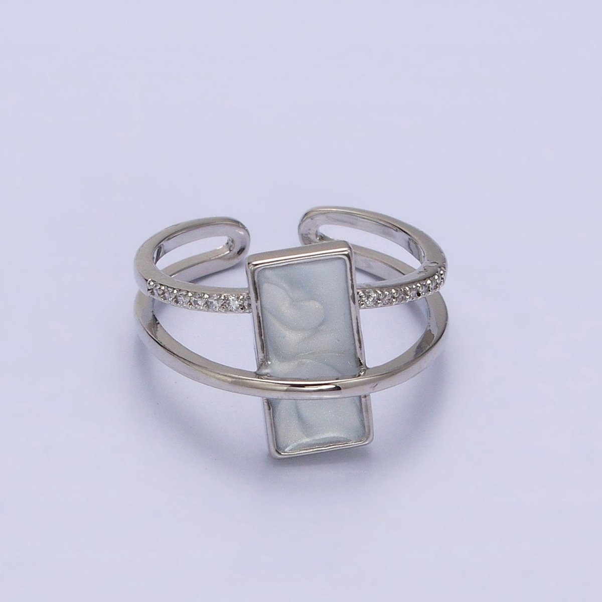 16K Gold Filled White Sparkly Enamel Bar Micro Paved CZ Double Band Ring in Gold &amp; Silver | O-1617 O-1618