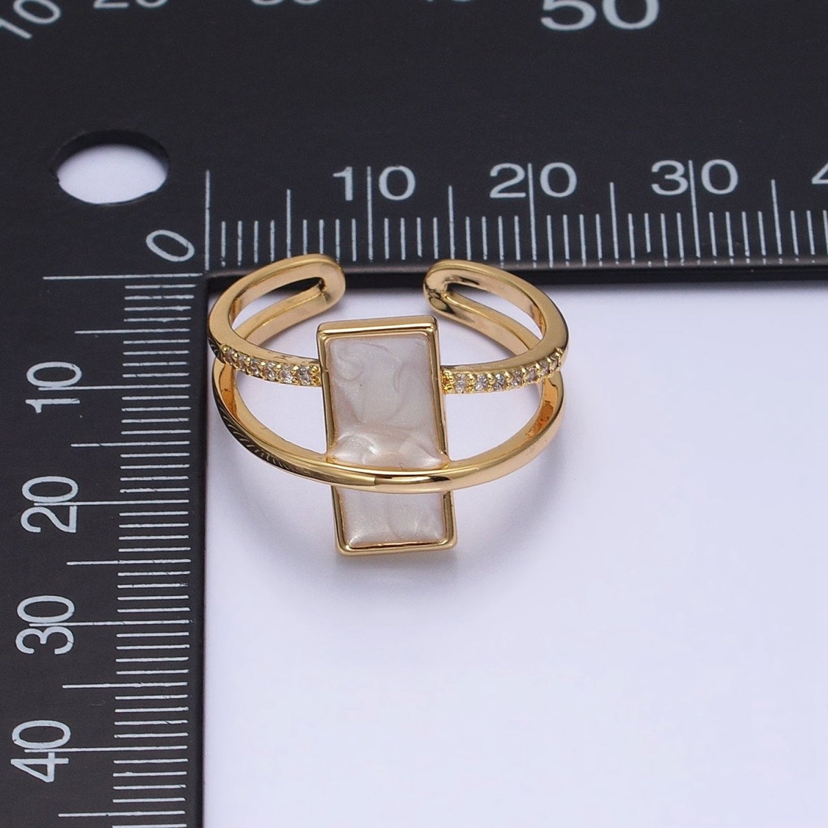 16K Gold Filled White Sparkly Enamel Bar Micro Paved CZ Double Band Ring in Gold &amp; Silver | O-1617 O-1618