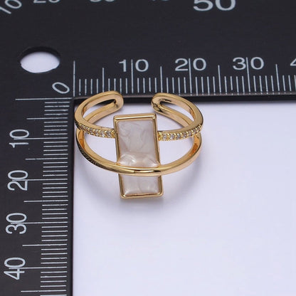 16K Gold Filled White Sparkly Enamel Bar Micro Paved CZ Double Band Ring in Gold &amp; Silver | O-1617 O-1618