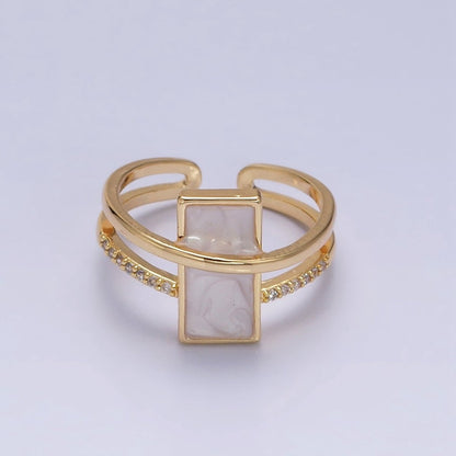 16K Gold Filled White Sparkly Enamel Bar Micro Paved CZ Double Band Ring in Gold &amp; Silver | O-1617 O-1618