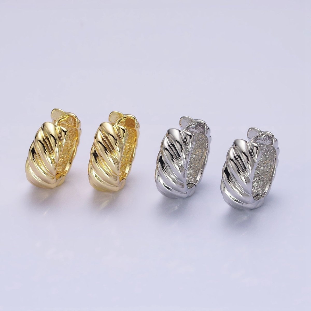 16K Gold Filled Wide Flat Lined Croissant 16mm Huggie Hoop Earrings in Gold &amp; Silver | AB-1478 AB-1479