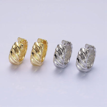 16K Gold Filled Wide Flat Lined Croissant 16mm Huggie Hoop Earrings in Gold &amp; Silver | AB-1478 AB-1479