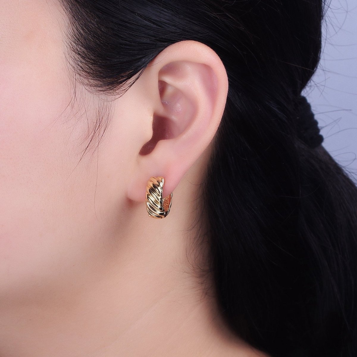 16K Gold Filled Wide Flat Lined Croissant 16mm Huggie Hoop Earrings in Gold &amp; Silver | AB-1478 AB-1479