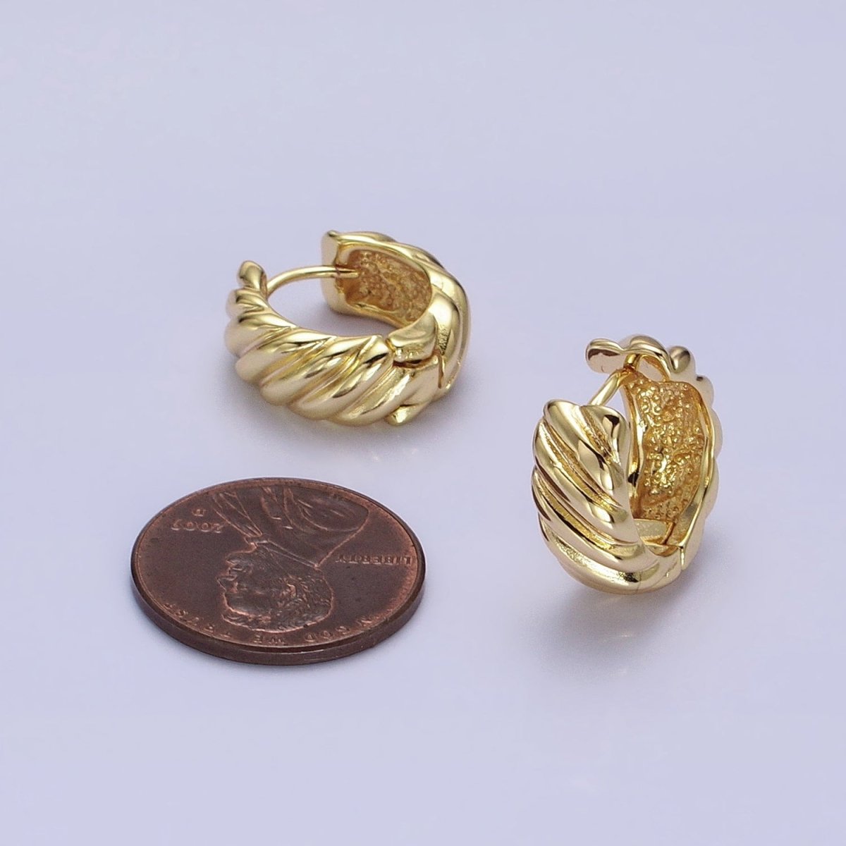 16K Gold Filled Wide Flat Lined Croissant 16mm Huggie Hoop Earrings in Gold &amp; Silver | AB-1478 AB-1479