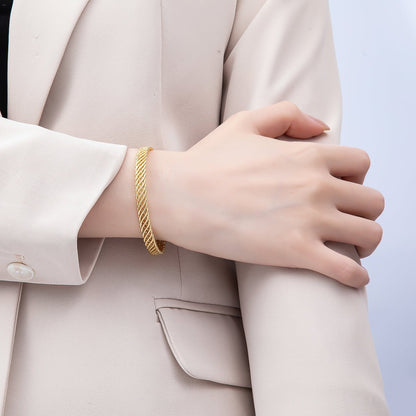 16K Gold Filled Wide Round Twisted Rope Cuff Bracelet | WA-04374
