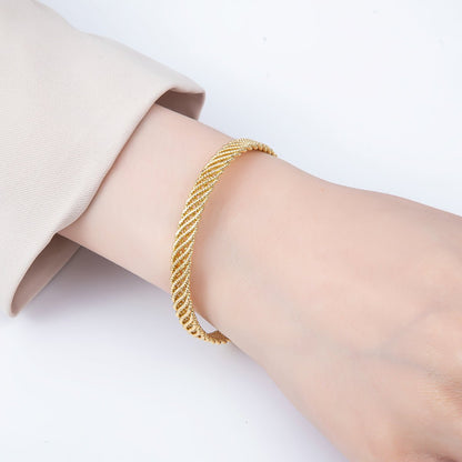 16K Gold Filled Wide Round Twisted Rope Cuff Bracelet | WA-04374