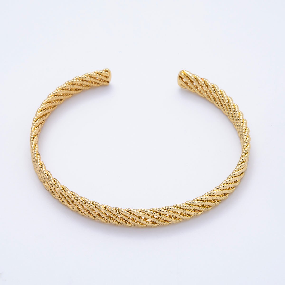 16K Gold Filled Wide Round Twisted Rope Cuff Bracelet | WA-04374