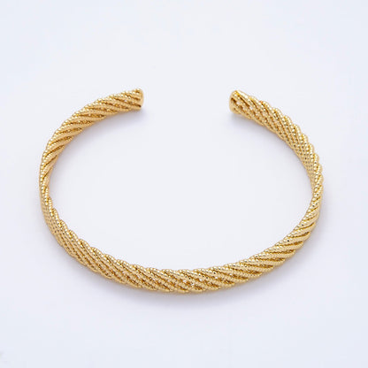 16K Gold Filled Wide Round Twisted Rope Cuff Bracelet | WA-04374