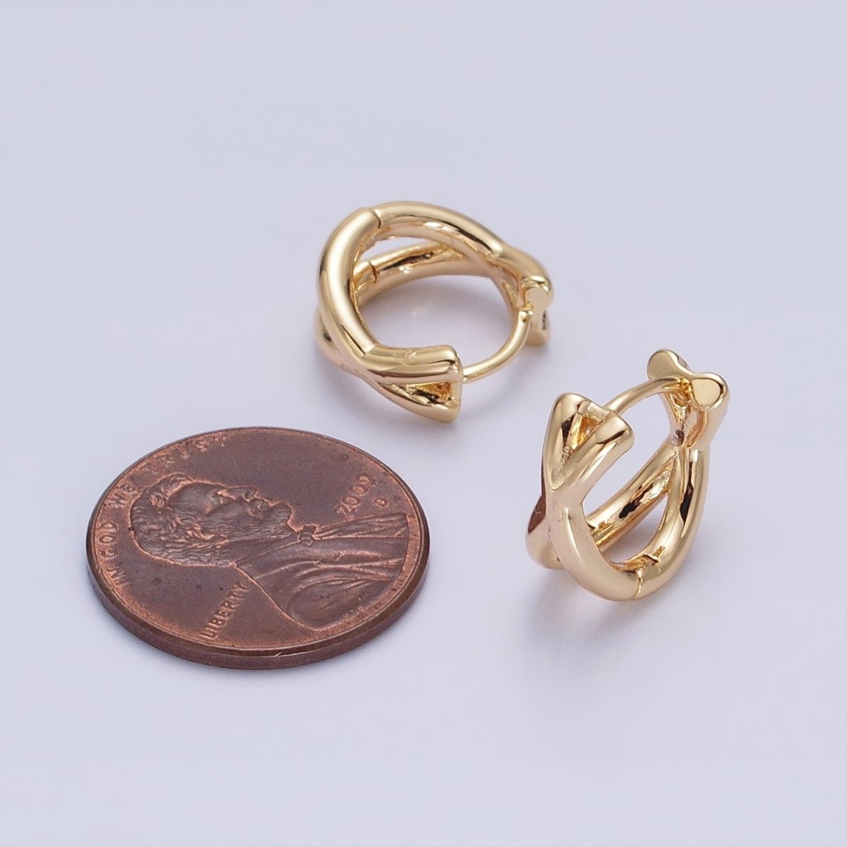 16K Gold Filled X Claw Double Band Geometric Huggie Earrings in Gold &amp; Silver | AB1455 AB1456
