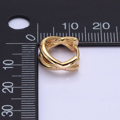 16K Gold Filled X Claw Double Band Geometric Huggie Earrings in Gold &amp; Silver | AB1455 AB1456