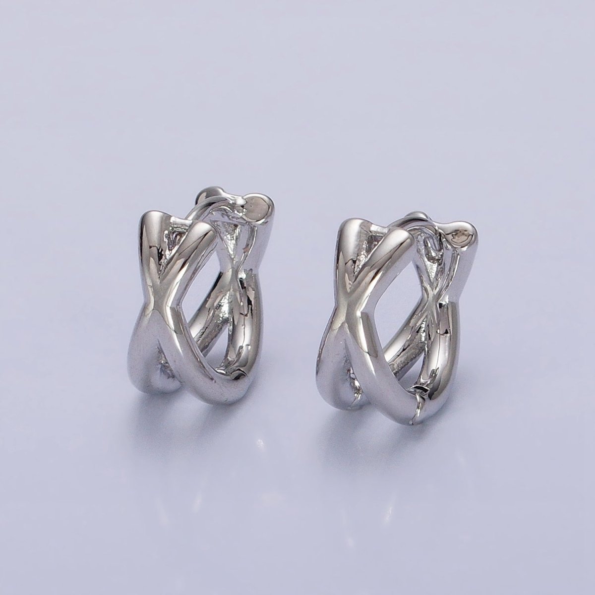 16K Gold Filled X Claw Double Band Geometric Huggie Earrings in Gold &amp; Silver | AB1455 AB1456