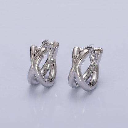 16K Gold Filled X Claw Double Band Geometric Huggie Earrings in Gold &amp; Silver | AB1455 AB1456
