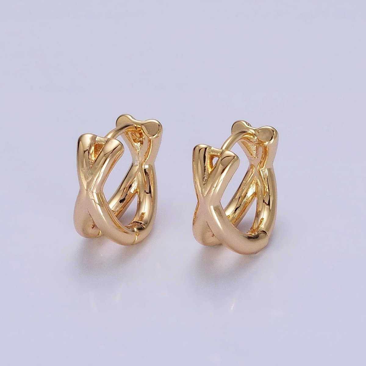 16K Gold Filled X Claw Double Band Geometric Huggie Earrings in Gold &amp; Silver | AB1455 AB1456