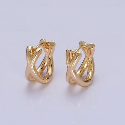 16K Gold Filled X Claw Double Band Geometric Huggie Earrings in Gold &amp; Silver | AB1455 AB1456