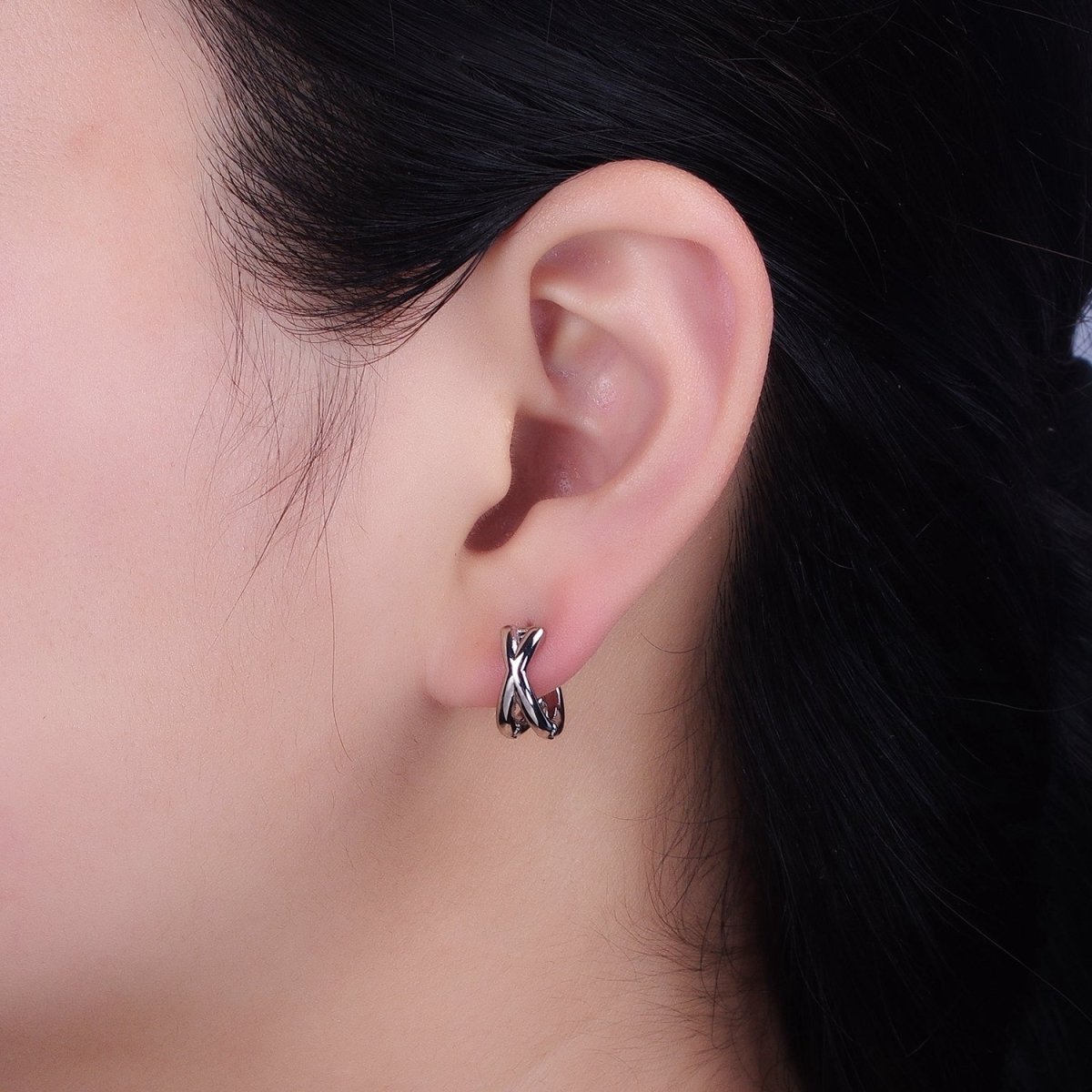 16K Gold Filled X Claw Double Band Geometric Huggie Earrings in Gold &amp; Silver | AB1455 AB1456