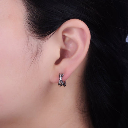 16K Gold Filled X Claw Double Band Geometric Huggie Earrings in Gold &amp; Silver | AB1455 AB1456