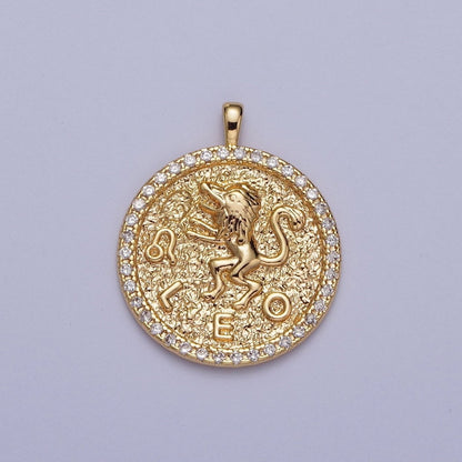 16K Gold Filled Zodiac Sign Astrology Personalized Birthday Micro Paved CZ Charms Pendants Medallion A-A1695-A-A1700