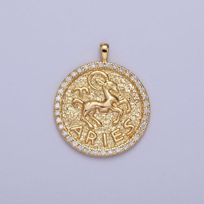 16K Gold Filled Zodiac Sign Astrology Personalized Birthday Micro Paved CZ Charms Pendants Medallion A-A1695-A-A1700