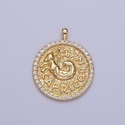 16K Gold Filled Zodiac Sign Astrology Personalized Birthday Micro Paved CZ Charms Pendants Medallion A-A1695-A-A1700