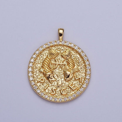 16K Gold Filled Zodiac Sign Astrology Personalized Birthday Micro Paved CZ Charms Pendants Medallion A-A1695-A-A1700