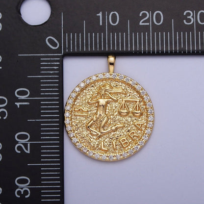16K Gold Filled Zodiac Sign Astrology Personalized Birthday Micro Paved CZ Charms Pendants Medallion A-A1695-A-A1700