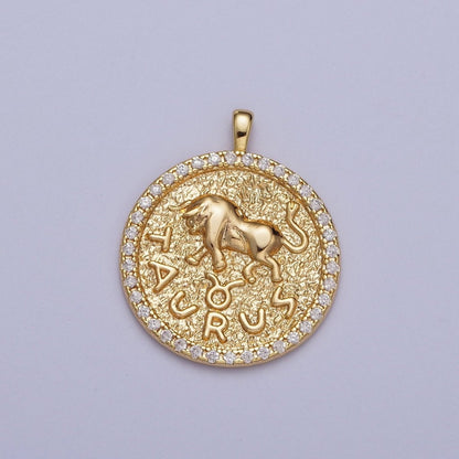 16K Gold Filled Zodiac Sign Astrology Personalized Birthday Micro Paved CZ Charms Pendants Medallion A-A1695-A-A1700
