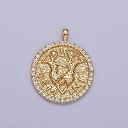 16K Gold Filled Zodiac Sign Astrology Personalized Birthday Micro Paved CZ Charms Pendants Medallion A-A1695-A-A1700