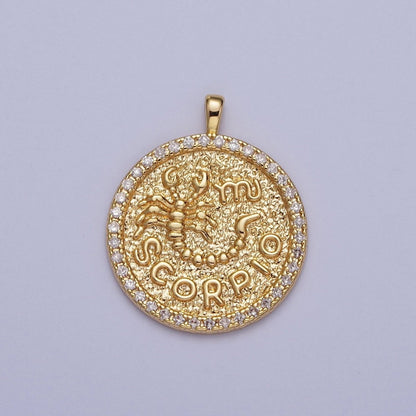 16K Gold Filled Zodiac Sign Astrology Personalized Birthday Micro Paved CZ Charms Pendants Medallion A-A1695-A-A1700