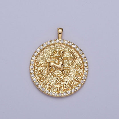 16K Gold Filled Zodiac Sign Astrology Personalized Birthday Micro Paved CZ Charms Pendants Medallion A-A1695-A-A1700