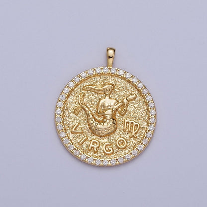 16K Gold Filled Zodiac Sign Astrology Personalized Birthday Micro Paved CZ Charms Pendants Medallion A-A1695-A-A1700