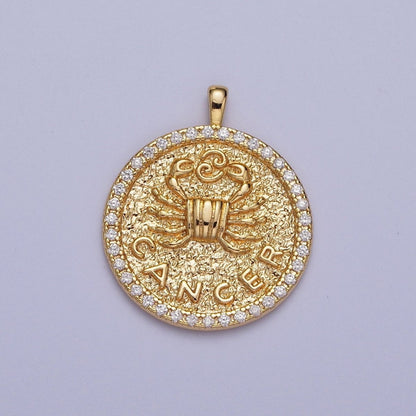 16K Gold Filled Zodiac Sign Astrology Personalized Birthday Micro Paved CZ Charms Pendants Medallion A-A1695-A-A1700
