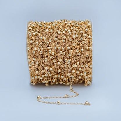 16K Gold Plate Satellite Chain - Gold Plate Beaded Chain - Satellite Chain By the Yard - Bead chain - Gold Rosary Chain | ROLL-298