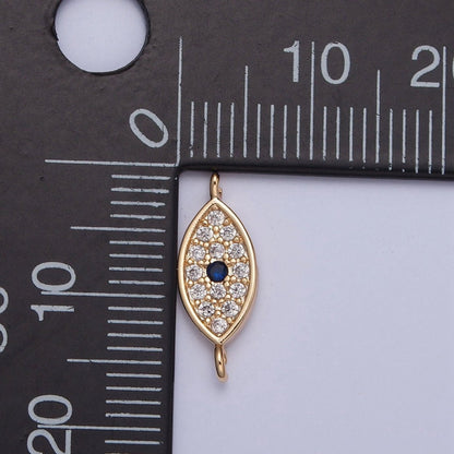 16K Gold Plated Dainty Blue Iris Evil Eye Charm Connector Micro Pave Cubic Zarconia CZ Stones for Bracelet Necklace Jewelry Finding | G-916