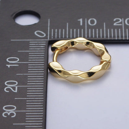 16mm Flat Twist Geometric Gold Huggie Hoops Earrings | AD-483