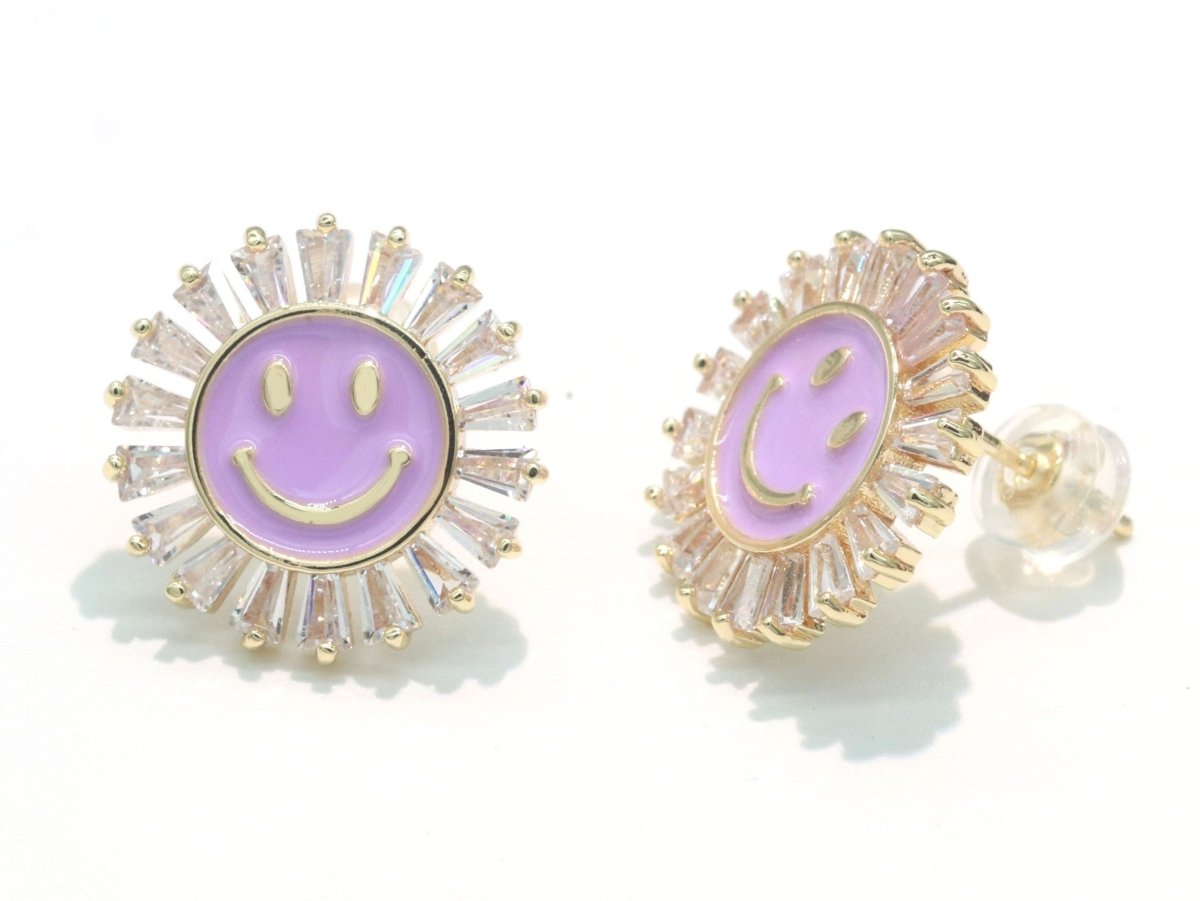 16mm Stud Enamel Smiley Face Stud Earrings Y2K 90S 1990&