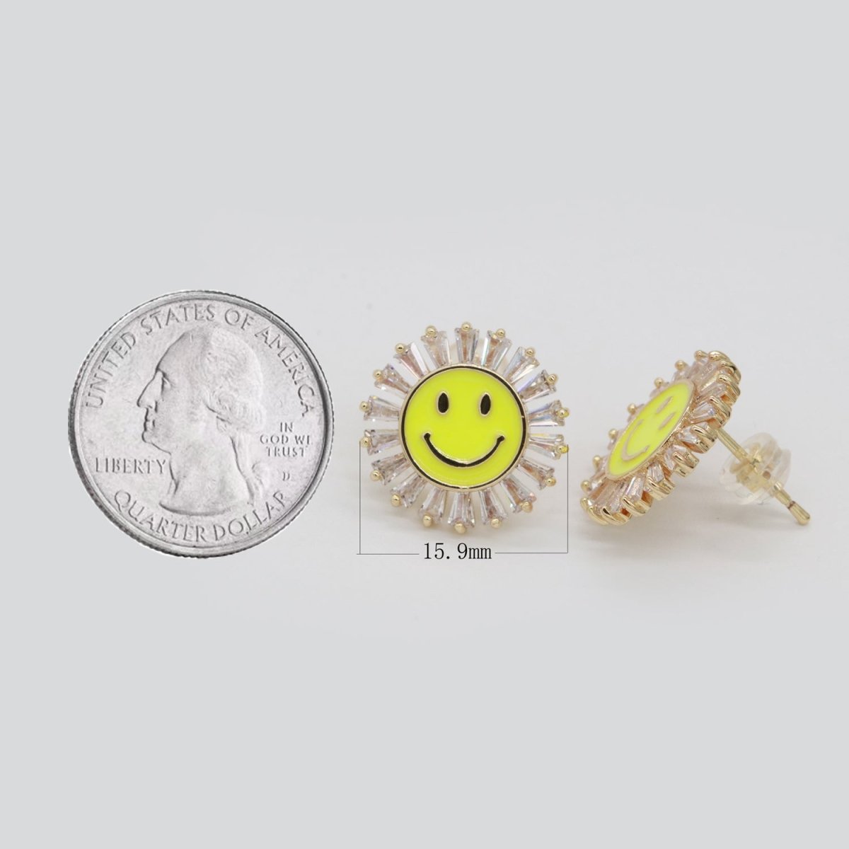 16mm Stud Enamel Smiley Face Stud Earrings Y2K 90S 1990&