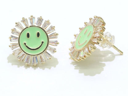 16mm Stud Enamel Smiley Face Stud Earrings Y2K 90S 1990&
