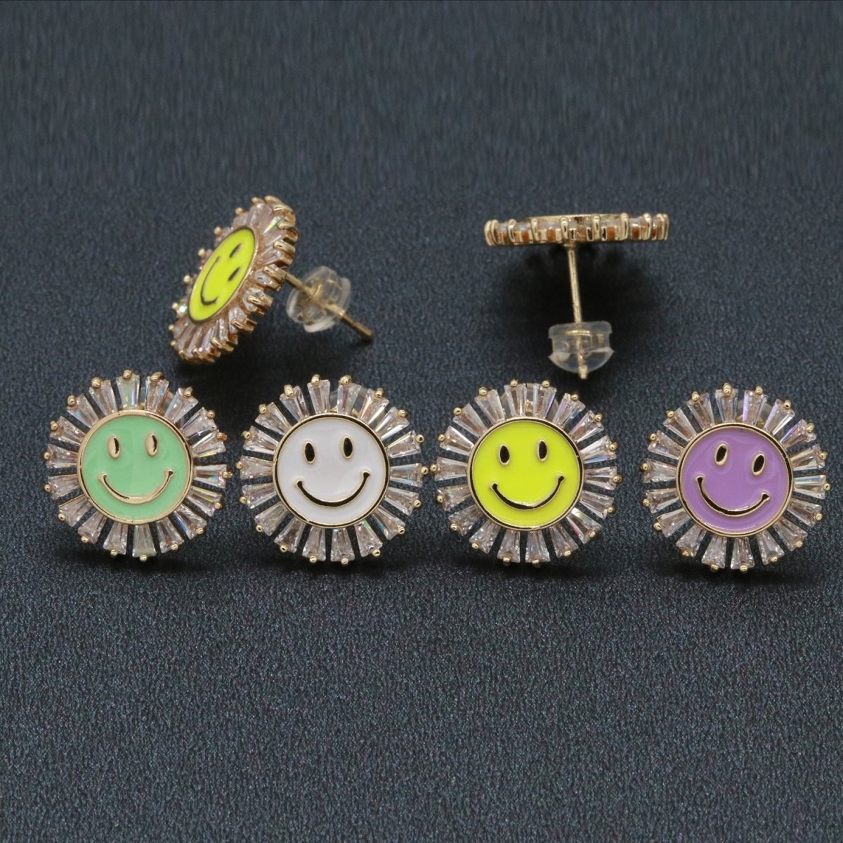 16mm Stud Enamel Smiley Face Stud Earrings Y2K 90S 1990&