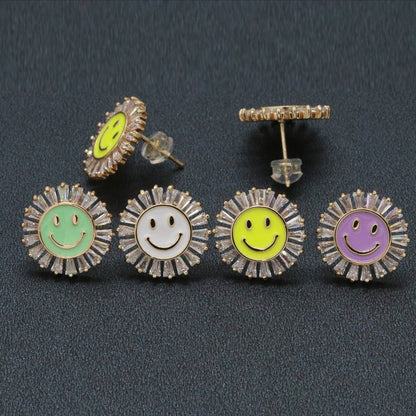 16mm Stud Enamel Smiley Face Stud Earrings Y2K 90S 1990&