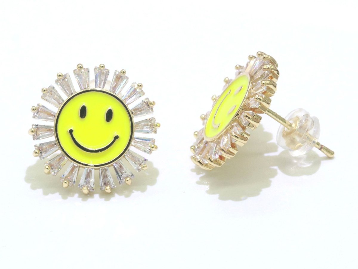 16mm Stud Enamel Smiley Face Stud Earrings Y2K 90S 1990&