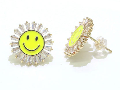 16mm Stud Enamel Smiley Face Stud Earrings Y2K 90S 1990&