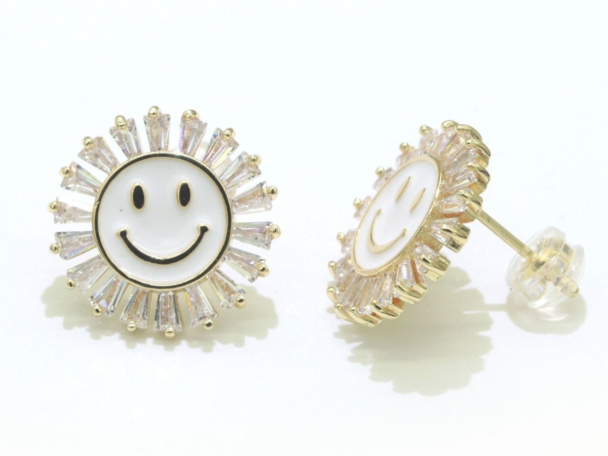 16mm Stud Enamel Smiley Face Stud Earrings Y2K 90S 1990&