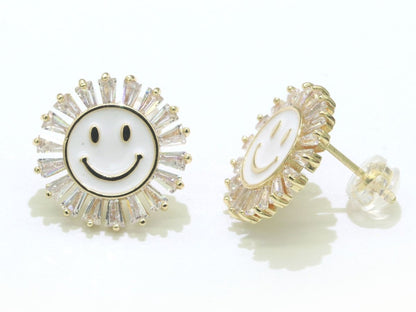 16mm Stud Enamel Smiley Face Stud Earrings Y2K 90S 1990&