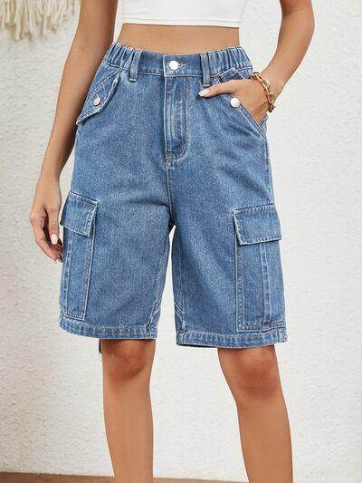 High Waist Denim Shorts with Pockets for Women